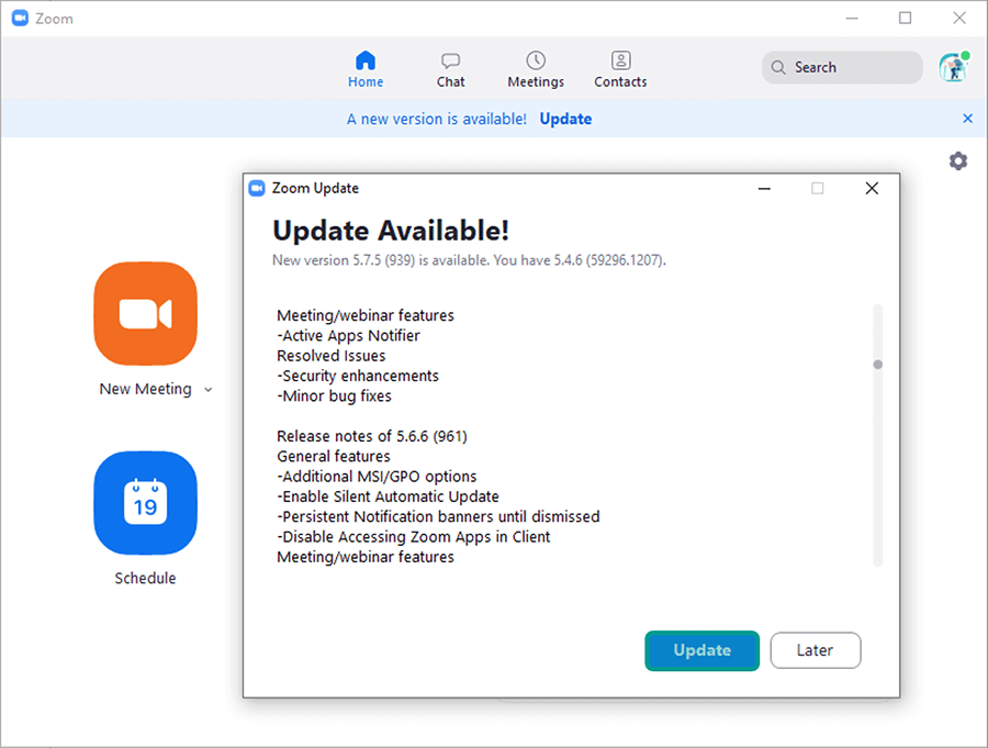 Zoom Update Available