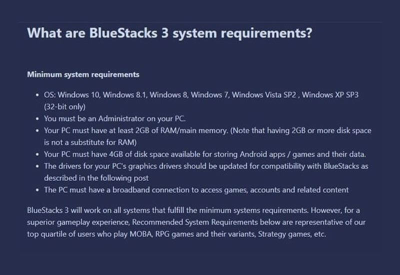 Bluestack System Requirements