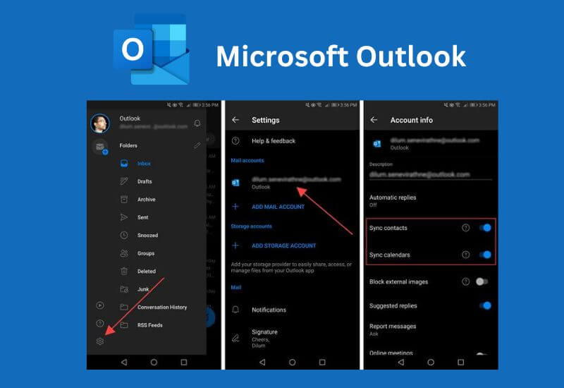 Microsoft Outlook phone email settings