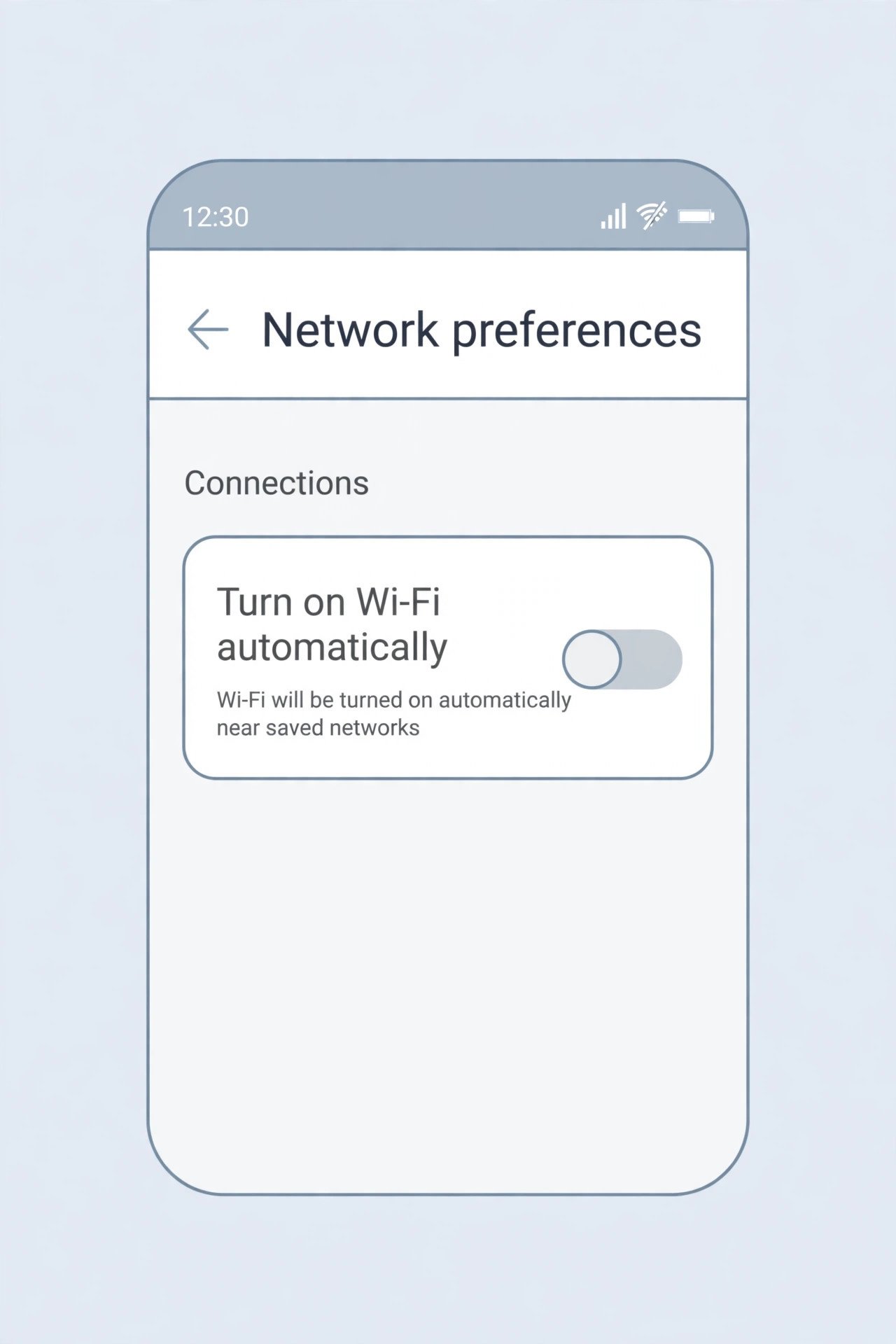 Android Network preferences screen with Turn on Wi-Fi automatically turned off