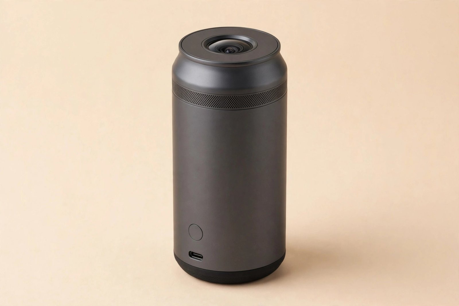 Small cylindrical portable projector on a light background