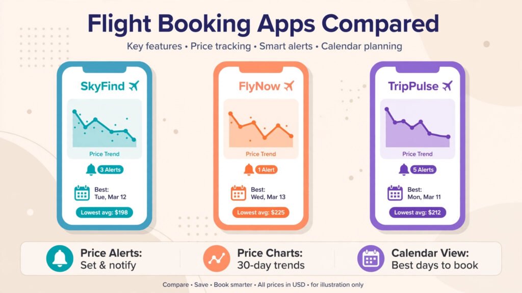 Comparison of flight booking apps and their standout features