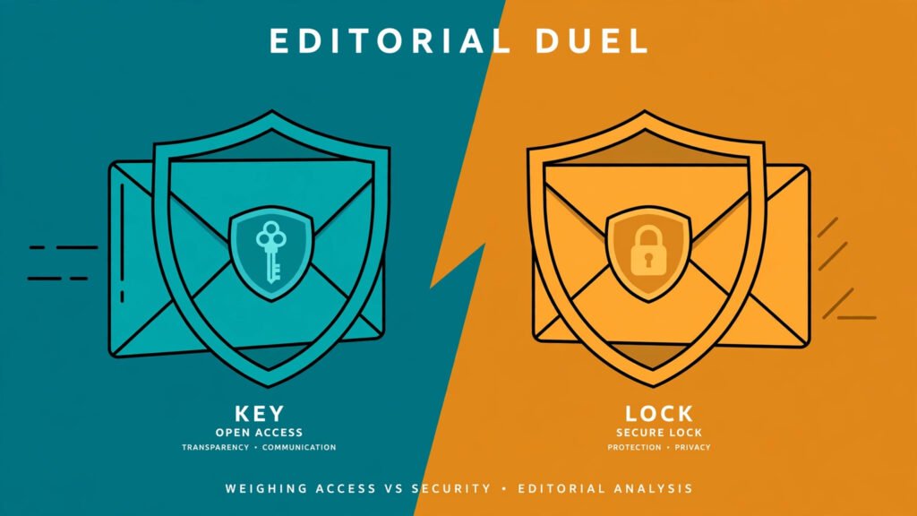 Illustration of two encrypted email services facing off in a duel-style matchup graphic