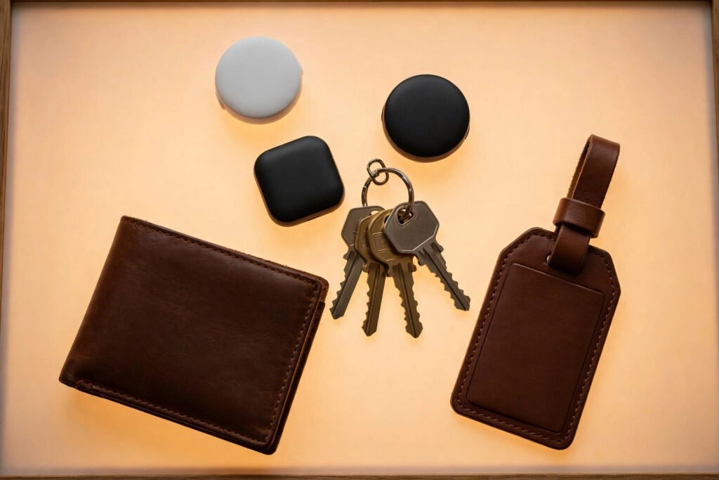 Bluetooth item trackers with keys, wallet, and luggage tag