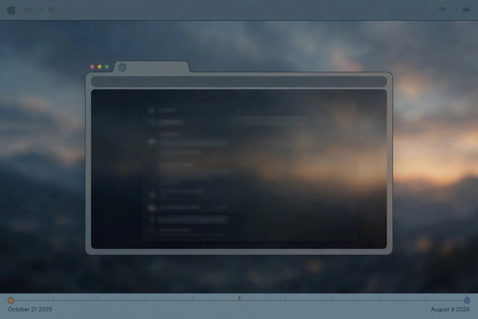 Illustration of the ChatGPT Atlas browser with a farewell timeline showing launch on October 21, 2025 and shutdown on August 9, 2026