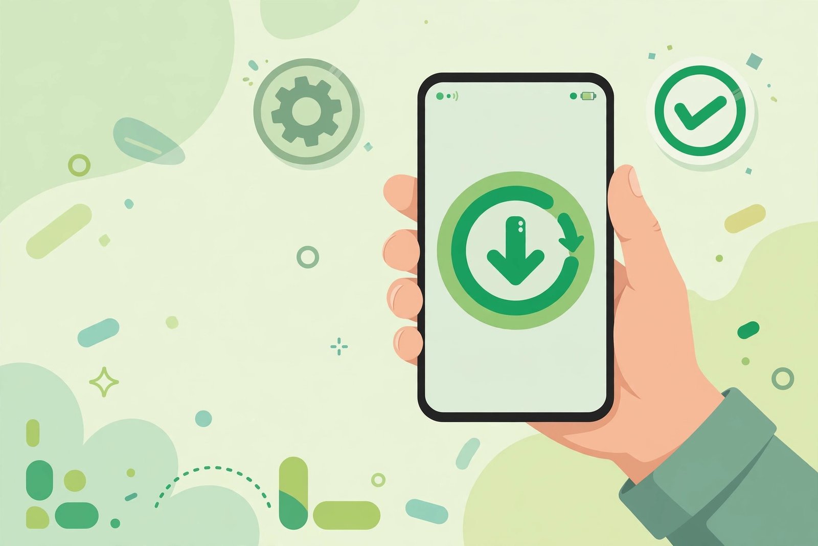 Hand holding a phone checking for the Android system update in Settings