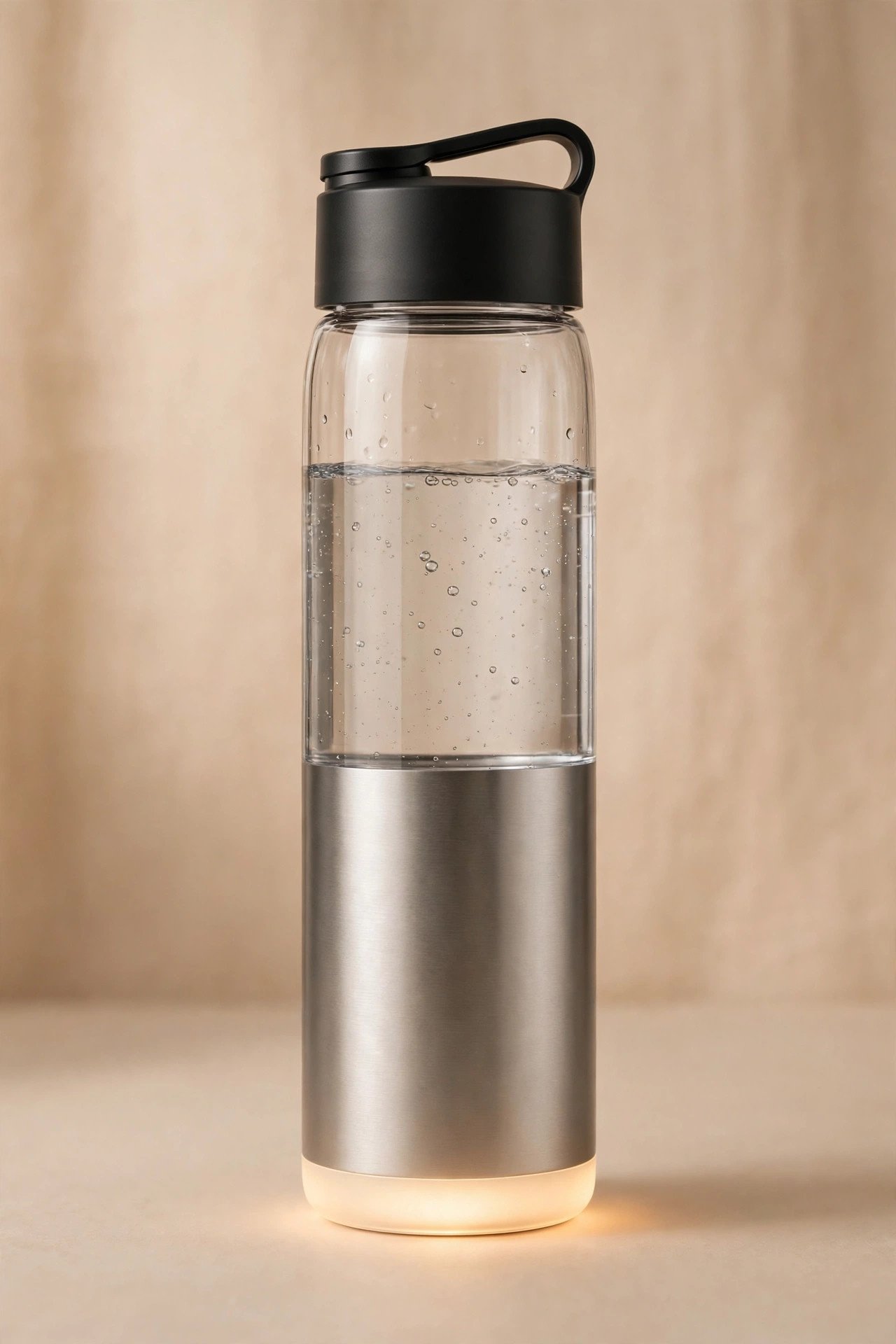 Tall smart water bottle with a soft glowing base light