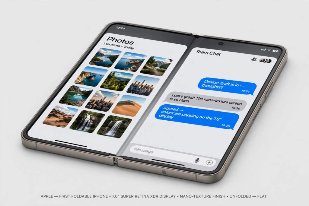 iPhone Duo opened flat showing its unfolded inner display