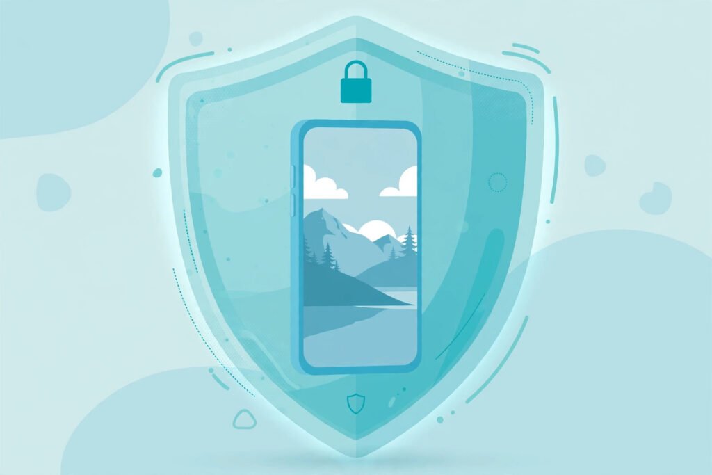 Smartphone photo protected by a privacy shield and lock