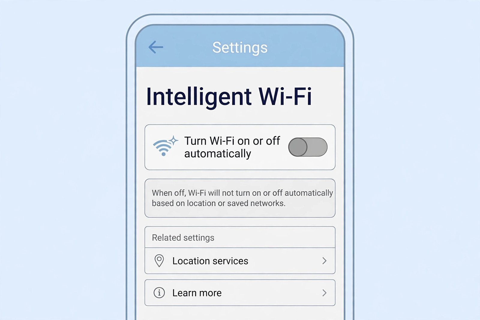 Samsung Intelligent Wi-Fi screen with Turn Wi-Fi on or off automatically turned off