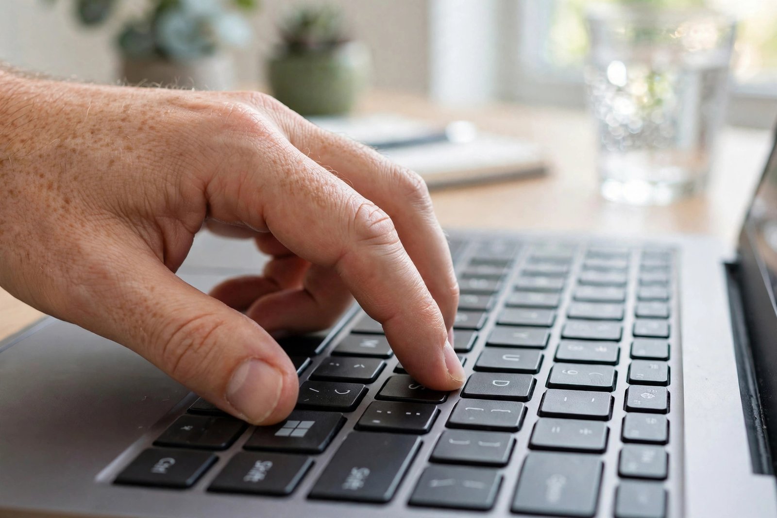 Hand pressing Windows Shift S keys on a keyboard to test the Snipping Tool screenshot shortcut